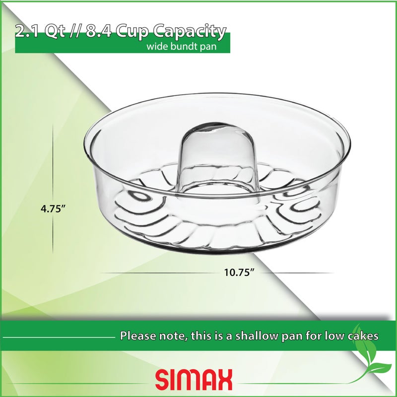 SIMAX قالب كعكة بوندت زجاجي من سيمكس، ضحل (4.75 بوصة)، مقاوم للحرارة والبرودة والصدمات، سعة 2.1 لتر (8.4 أكواب)، مصنوع في أوروبا، رائع لكعكات الحلقة، البودينغ، الحلويات، خبز القرد، والمزيد - Image 3